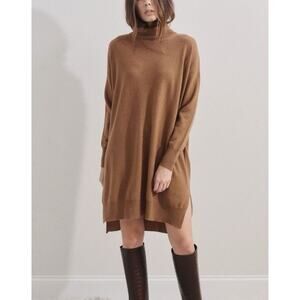 Demylee Eliza 100% Cashmere Sweater Dress Relaxed Oversized Turtleneck Brown XS